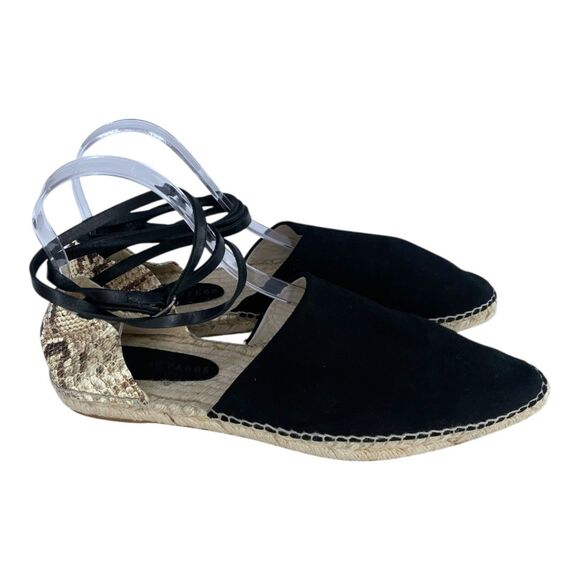 Freda Salvador Aria Angle Wrap Espadrille Black Suede Snakeskin 41 - Picture 1 of 12